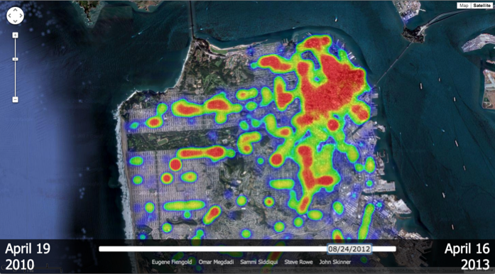 SF Restaurant Health Inspection Score Heat Map